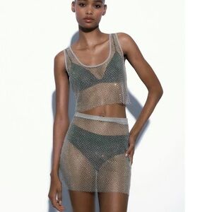 Zara | Silver Mesh Mini Skirt | NWT | Size L